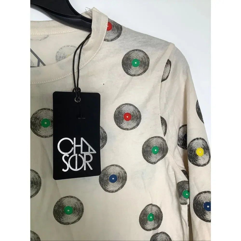 Chaser Kids 14 Cream Vinyl Record Long Sleeve T Shirt Streetwear Vintage V7-15